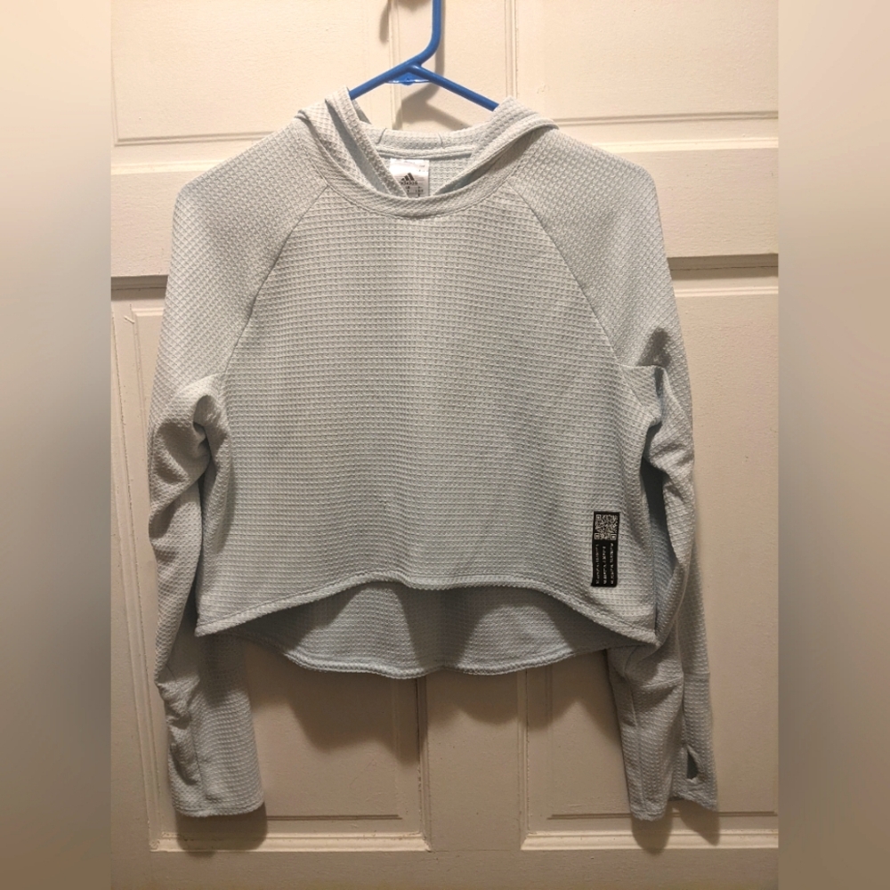 Adidas Adapt To Chaos Powder Blue Cropped Doubleknit Women's Hoodie (S)